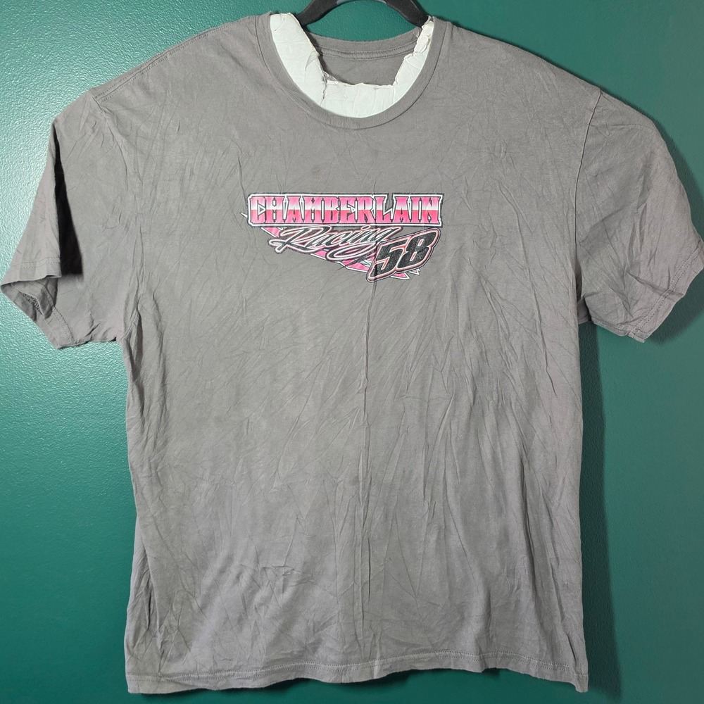 Joe Chamberlain Racing 58 Dirt Track Graphic T-Shirt Mens Gray Pink Large